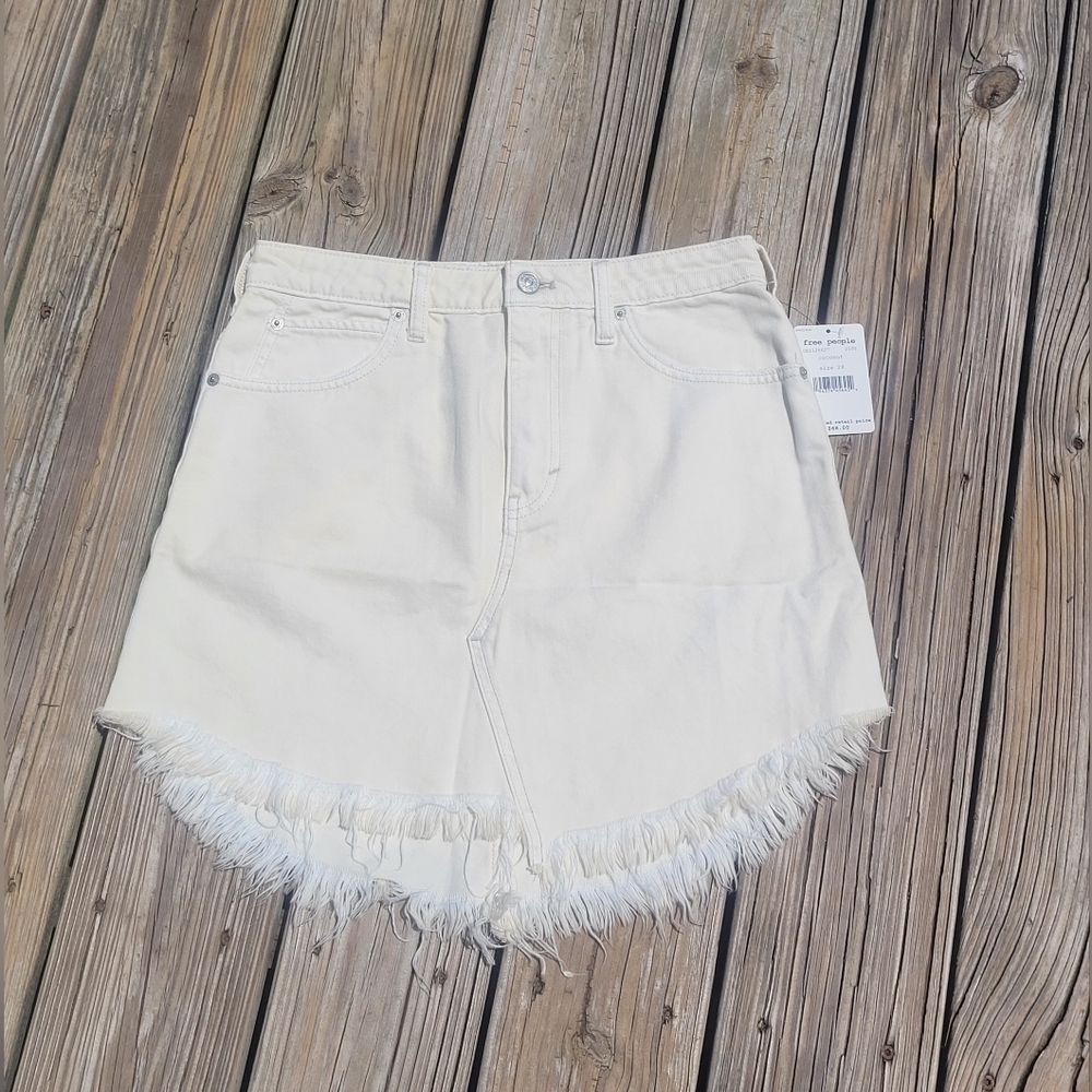 Free People Cream Fringed Mini Skirt